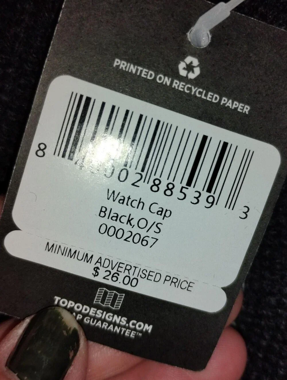 Topo Designs Black Watch Cap Beanie NWT